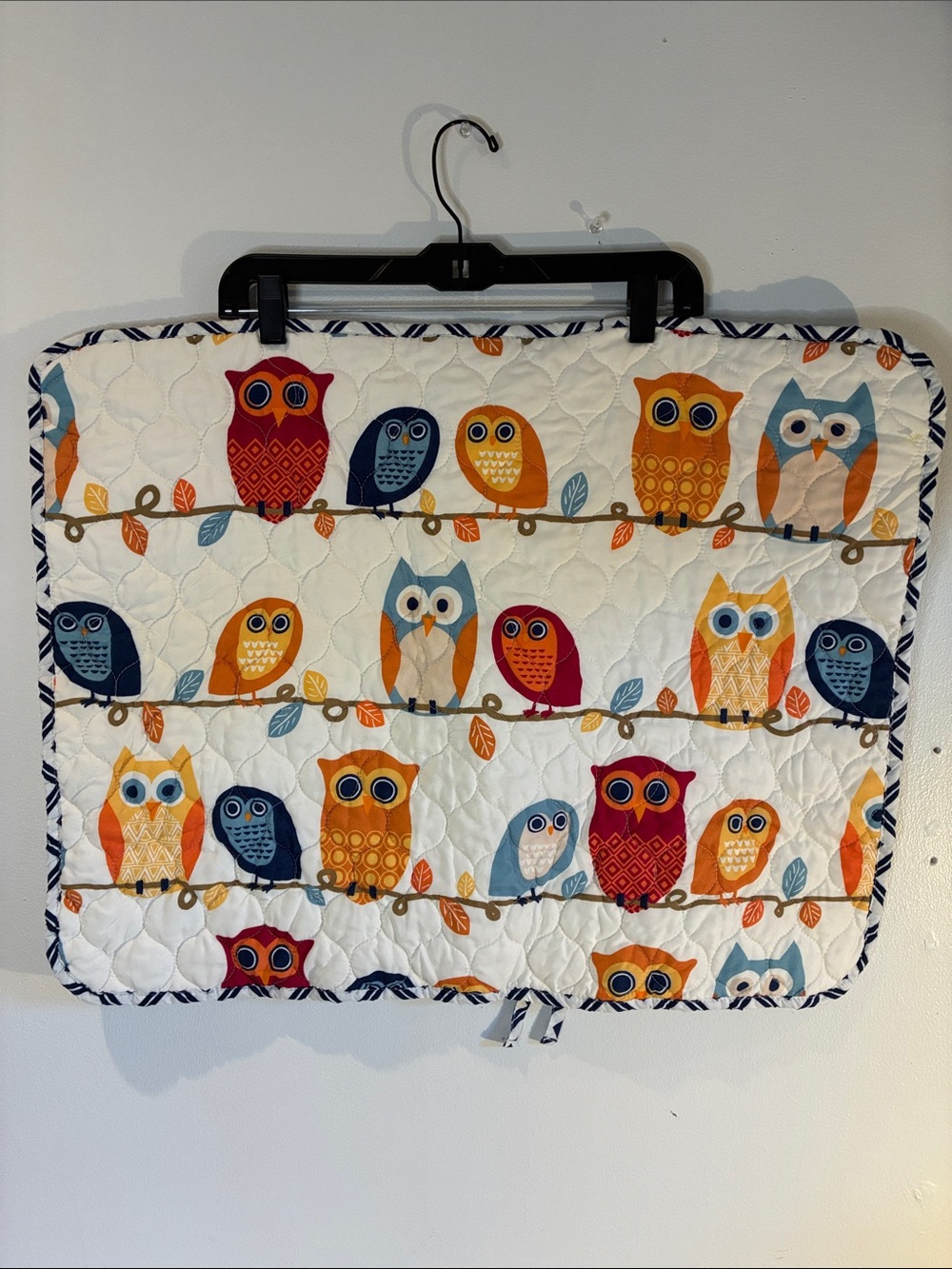 Cynthia Rowley whimsical owl standard quilted pillow sham white & colorful owls